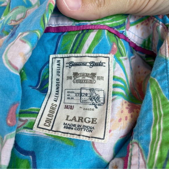 Colours Alexander Julian Blue Tropical Floral Hawaiian Button Down Shirt Large - Picture 2 of 5